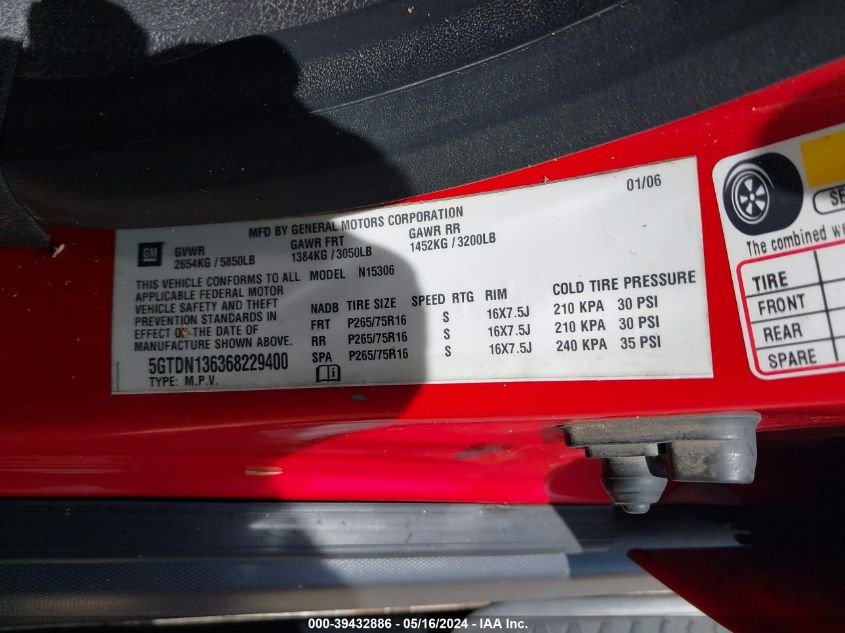 2006 Hummer H3 Suv VIN: 5GTDN136368229400 Lot: 39432886