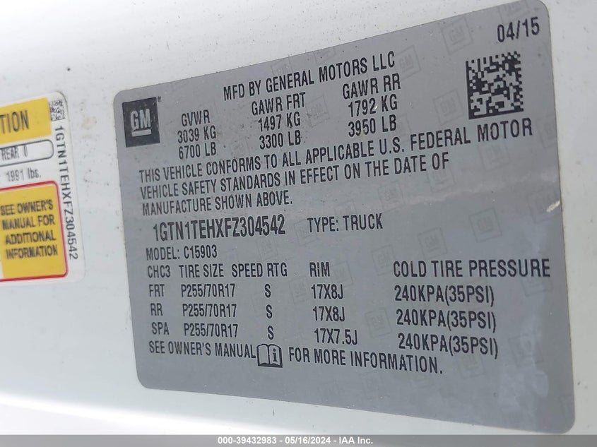 2015 GMC SIERRA 1500 - 1GTN1TEHXFZ304542