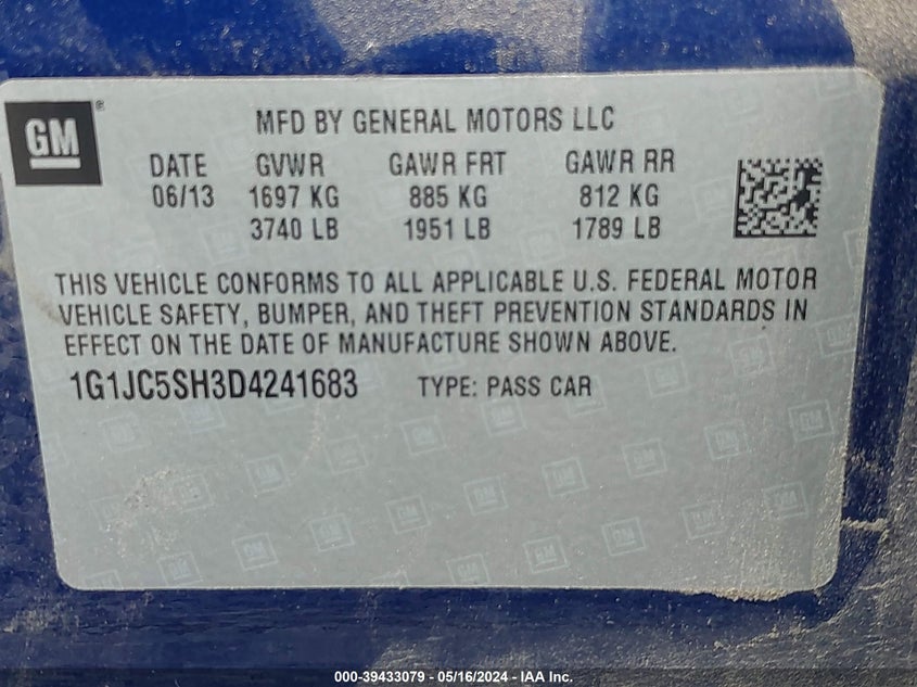 2013 CHEVROLET SONIC LT - 1G1JC5SH3D4241683