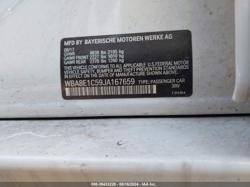 2018 BMW 330E IPERFORMANCE - WBA8E1C59JA167659