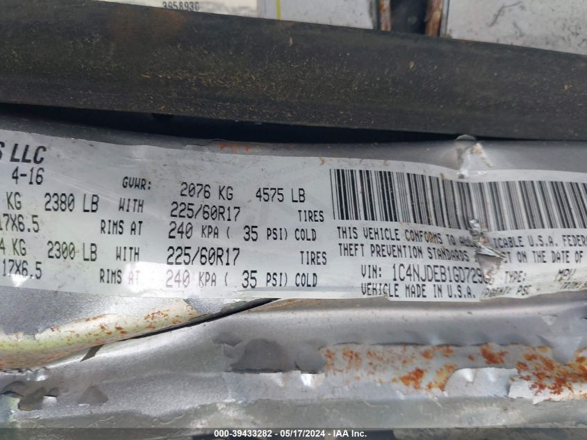 2016 Jeep Compass High Altitude Edition VIN: 1C4NJDEB1GD729650 Lot: 39433282