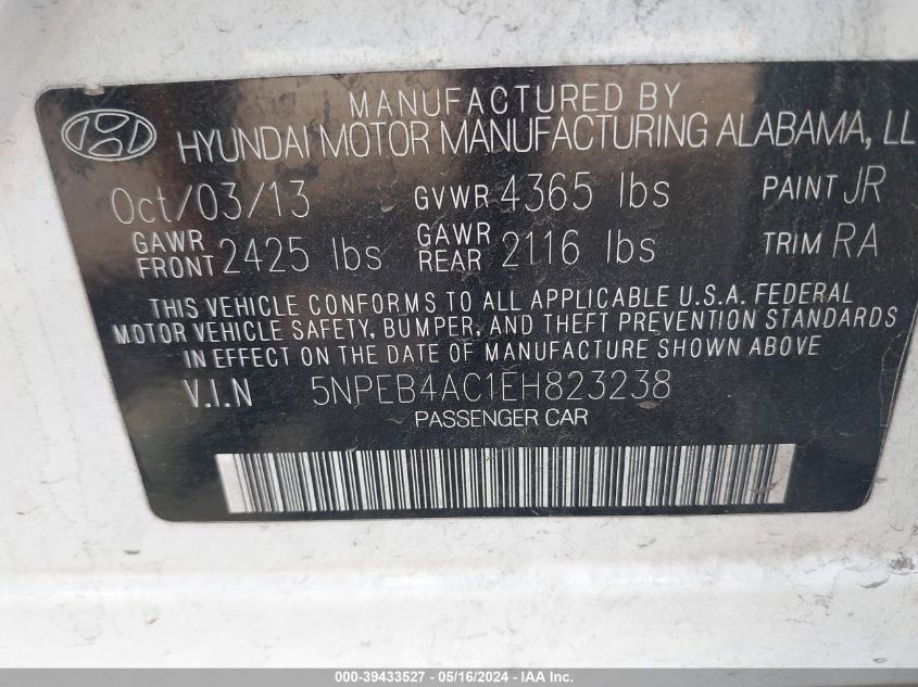 2014 HYUNDAI SONATA GLS - 5NPEB4AC1EH823238