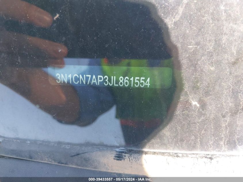 2018 Nissan Versa 1.6 Sv VIN: 3N1CN7AP3JL861554 Lot: 39433557