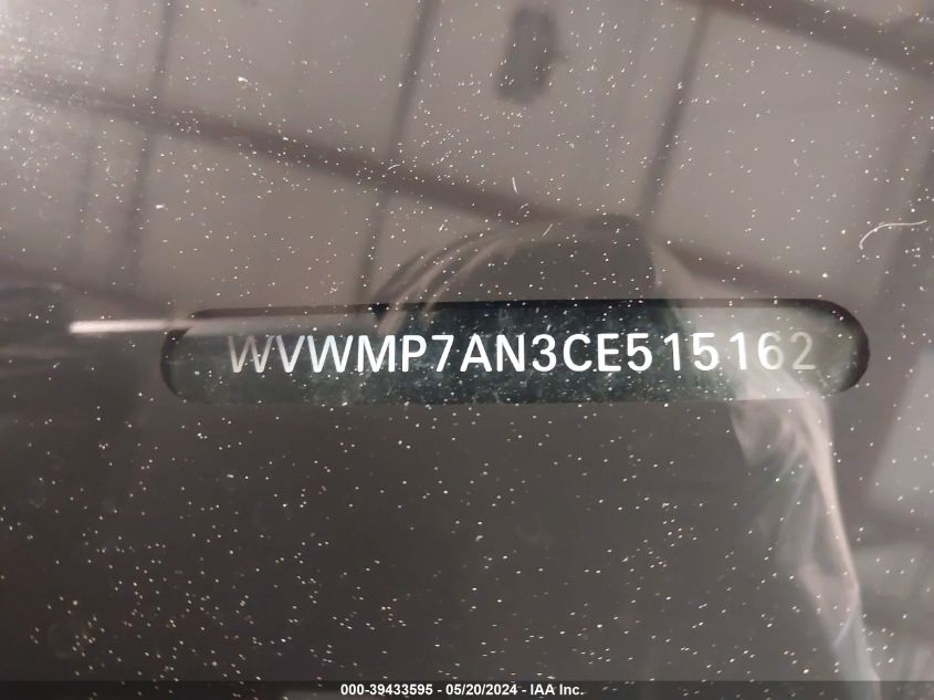 2012 Volkswagen Cc Sport VIN: WVWMP7AN3CE515162 Lot: 39433595