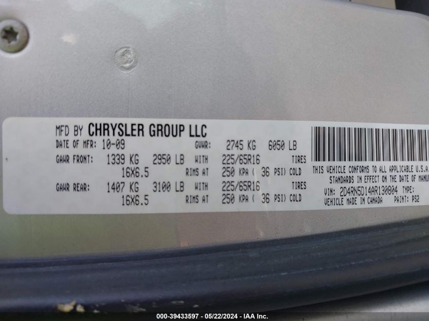 2010 Dodge Grand Caravan Sxt VIN: 2D4RN5D14AR130804 Lot: 39433597