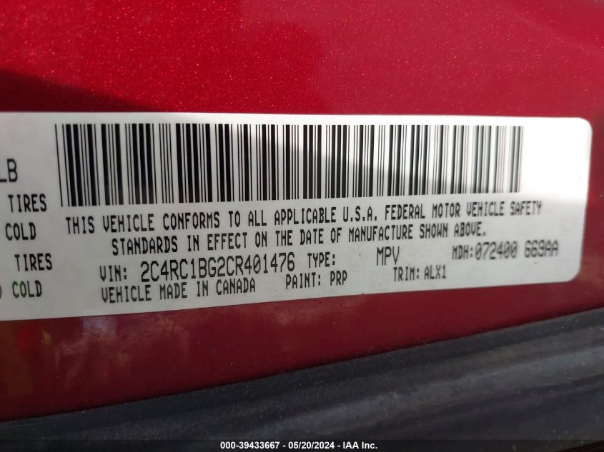 2012 Chrysler Town & Country Touring VIN: 2C4RC1BG2CR401476 Lot: 39433667