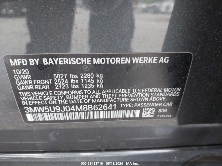 2021 BMW 3 Series M340I xDrive VIN: 3MW5U9J04M8B62641 Lot: 39433710