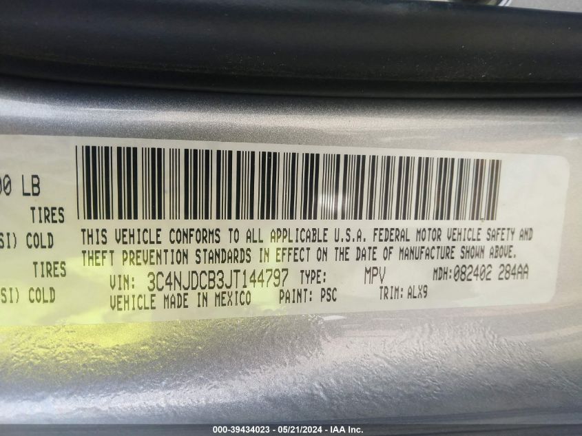 2018 Jeep Compass Limited VIN: 3C4NJDCB3JT144797 Lot: 39434023