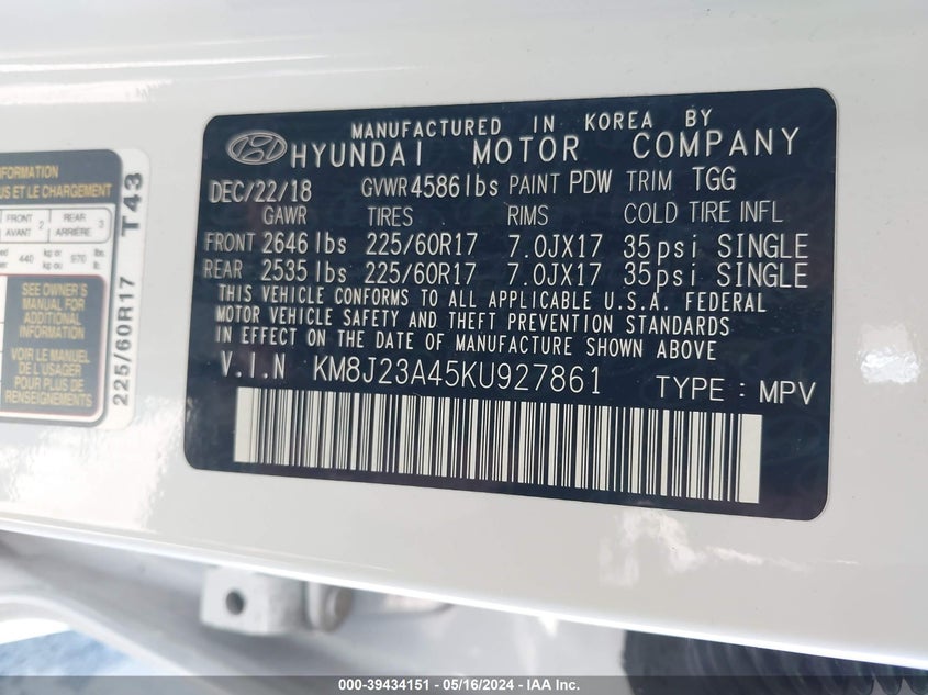 2019 HYUNDAI TUCSON SE - KM8J23A45KU927861