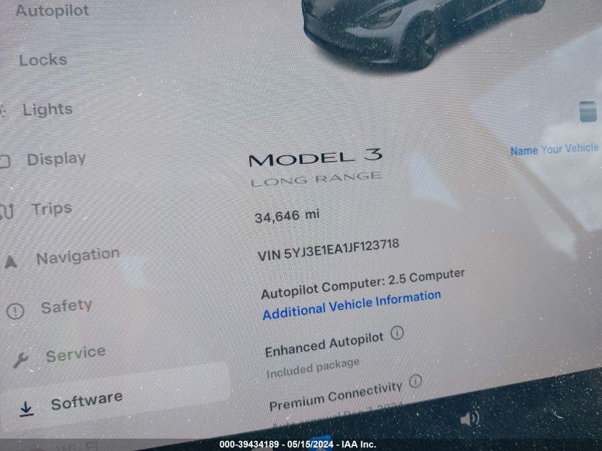 2018 Tesla Model 3 Long Range/Mid Range VIN: 5YJ3E1EA1JF123718 Lot: 39434189