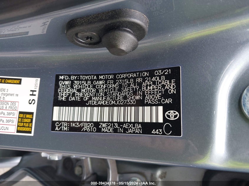 2021 TOYOTA COROLLA LE - JTDEAMDE0MJ027330