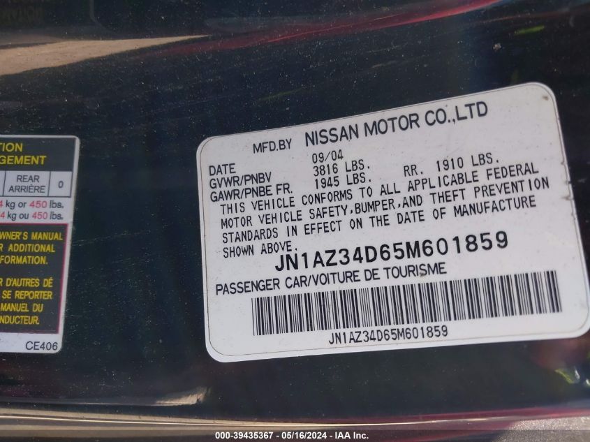 2005 Nissan 350Z Enthusiast VIN: JN1AZ34D65M601859 Lot: 39435367