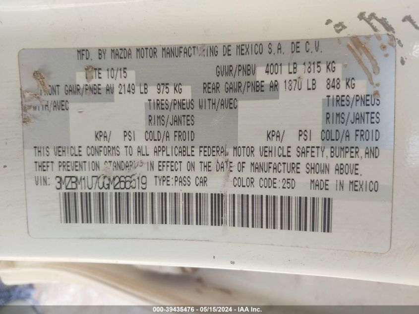 2016 Mazda Mazda3 I Sport VIN: 3MZBM1U70GM266519 Lot: 39435476