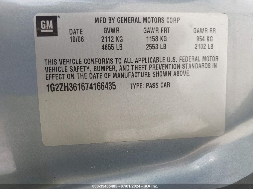 1G2ZH361674166435 2007 Pontiac G6 Gt