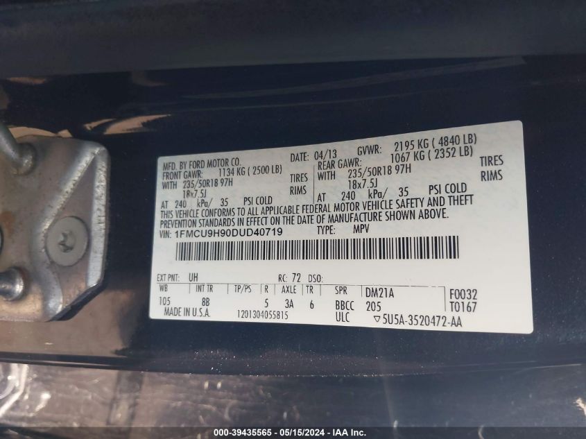 2013 FORD ESCAPE SEL - 1FMCU9H90DUD40719