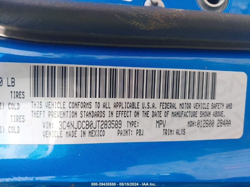 2018 Jeep Compass Limited 4X4 VIN: 3C4NJDCB0JT283589 Lot: 39435588