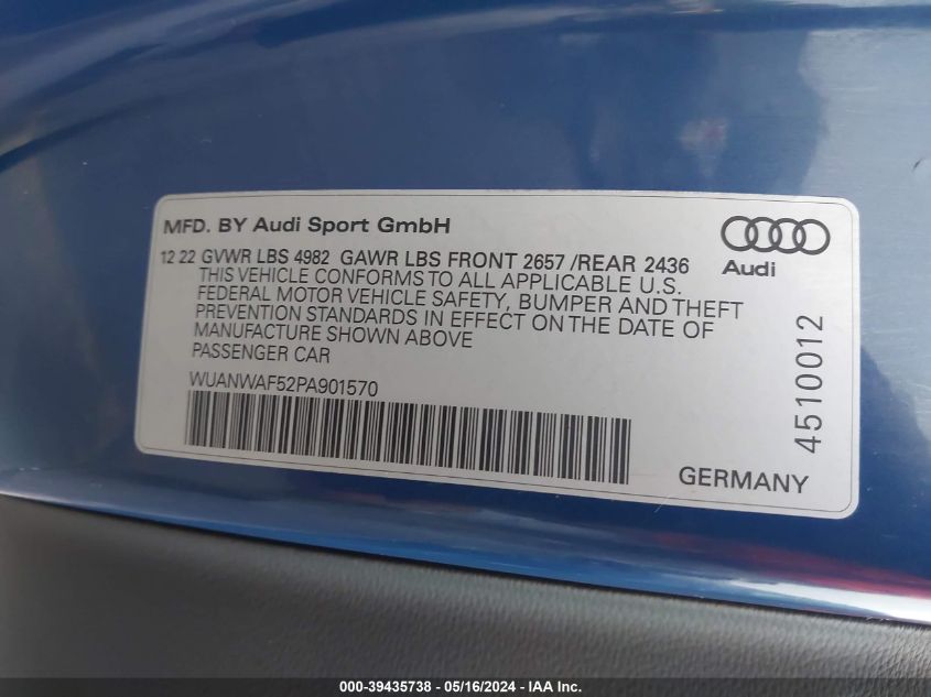 2023 Audi Rs 5 Tfsi Quattro Tiptronic VIN: WUANWAF52PA901570 Lot: 39435738