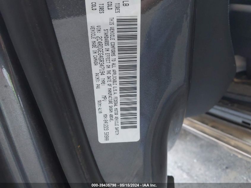 2016 Dodge Grand Caravan R/T VIN: 2C4RDGEG4GR347194 Lot: 39435798