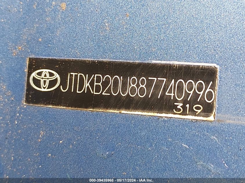 2008 Toyota Prius VIN: JTDKB20U887740996 Lot: 39435968