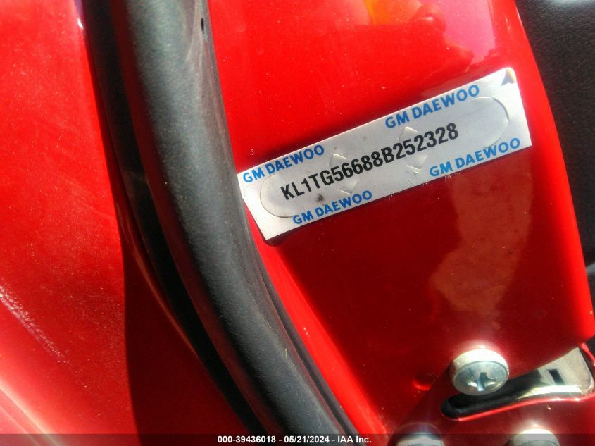 2008 Chevrolet Aveo Lt VIN: KL1TG56688B252328 Lot: 39436018