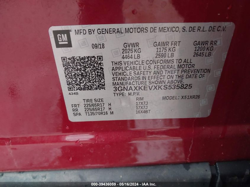 2019 CHEVROLET EQUINOX LT - 3GNAXKEVXKS535825