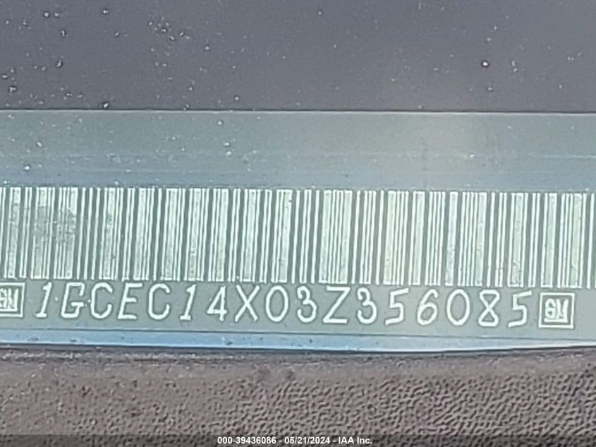 2003 Chevrolet Silverado 1500 Work Truck VIN: 1GCEC14X03Z356085 Lot: 39436086