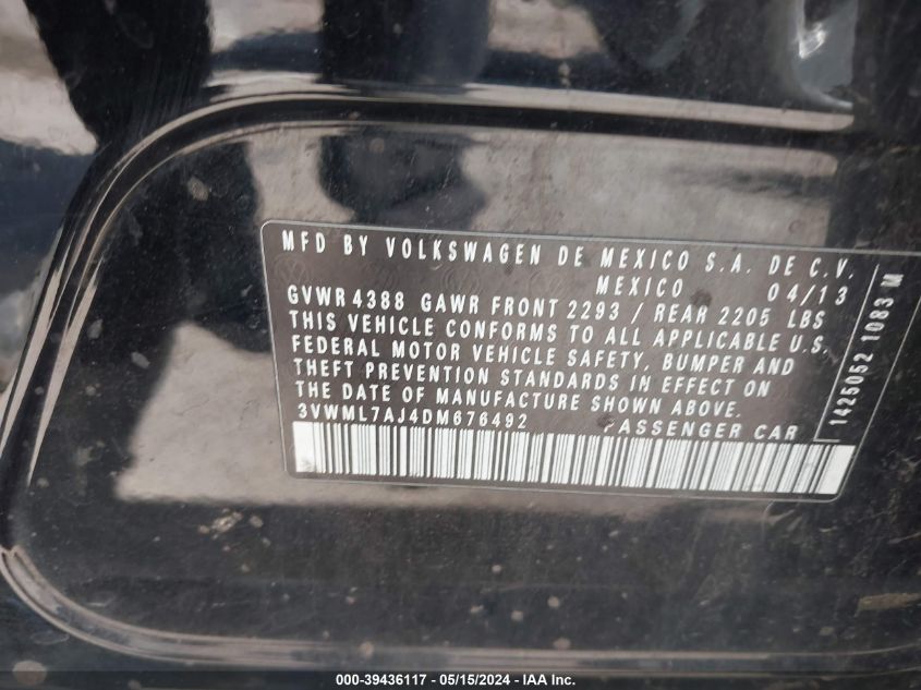 2013 Volkswagen Jetta Sportwagen 2.0L Tdi VIN: 3VWML7AJ4DM676492 Lot: 39436117