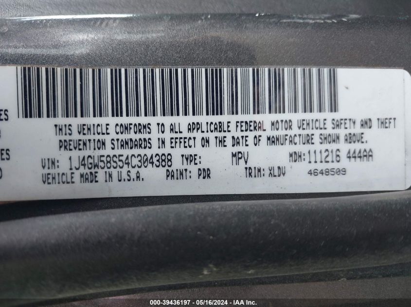 2004 Jeep Grand Cherokee Limited VIN: 1J4GW58S54C304388 Lot: 39436197