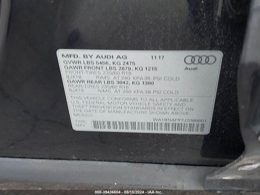 2018 AUDI Q5 2.0T PREMIUM/2.0T TECH PREMIUM - WA1BNAFY7J2086601