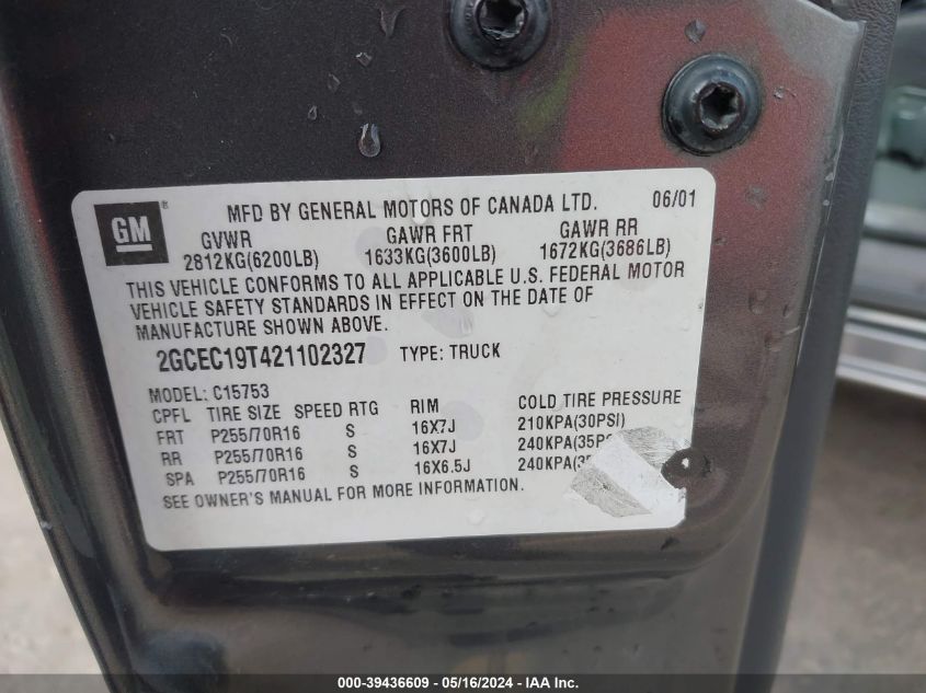 2002 Chevrolet Silverado 1500 Ls VIN: 2GCEC19T421102327 Lot: 39436609