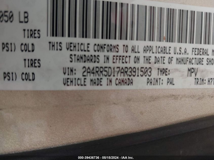 2010 Chrysler Town & Country Touring VIN: 2A4RR5D17AR391503 Lot: 39436736