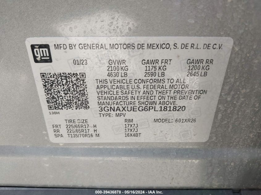 2023 Chevrolet Equinox Lt VIN: 3GNAXUEG6PL181820 Lot: 39436878