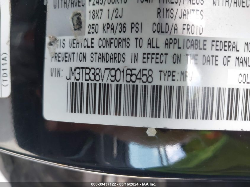 2009 Mazda Cx-9 Touring VIN: JM3TB38V790165458 Lot: 39437122