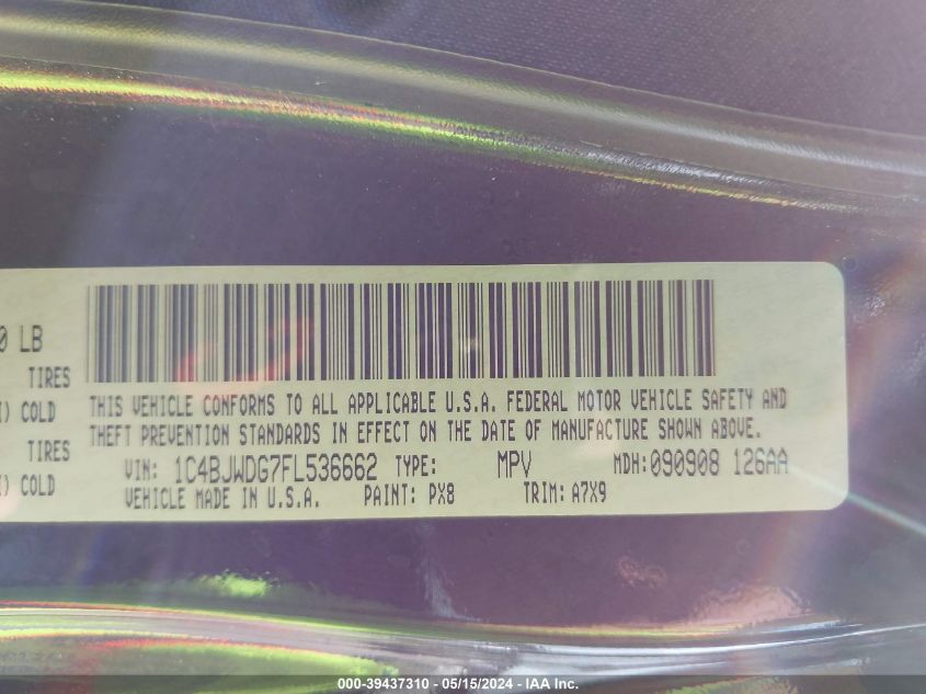 2015 Jeep Wrangler Unlimited Sport VIN: 1C4BJWDG7FL536662 Lot: 39437310