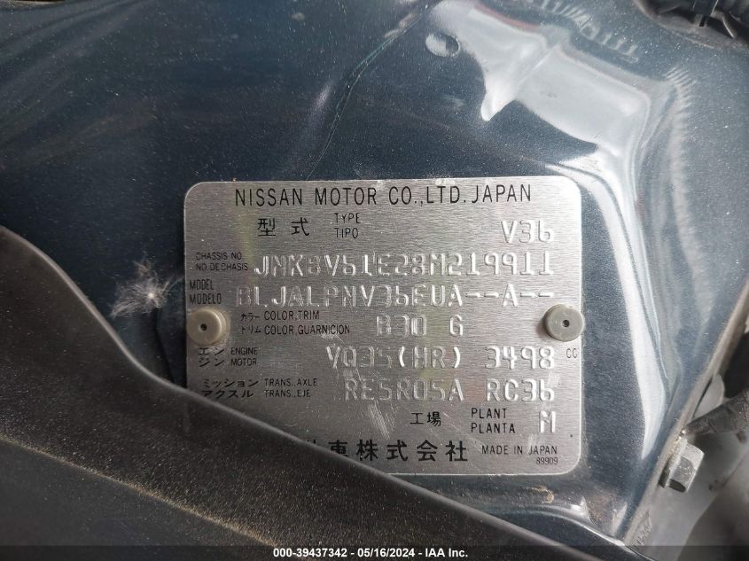 2008 Infiniti G35 Journey VIN: JNKBV61E28M219911 Lot: 39437342