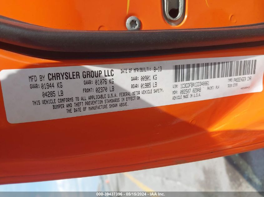 2013 Dodge Dart Sxt VIN: 1C3CDFBA1DD340061 Lot: 39437396