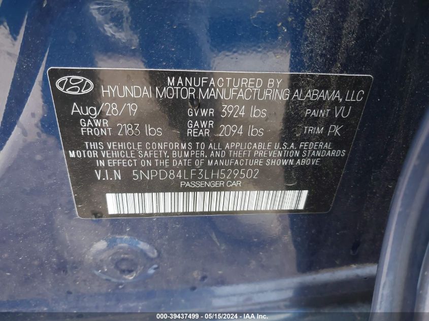 VIN 5NPD84LF3LH529502 2020 HYUNDAI ELANTRA no.9