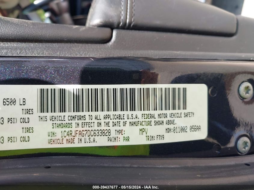 2013 Jeep Grand Cherokee Laredo VIN: 1C4RJFAG7DC633828 Lot: 39437677