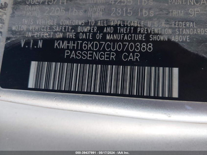 2012 Hyundai Genesis 2.0T VIN: KMHHT6KD7CU070388 Lot: 39437991