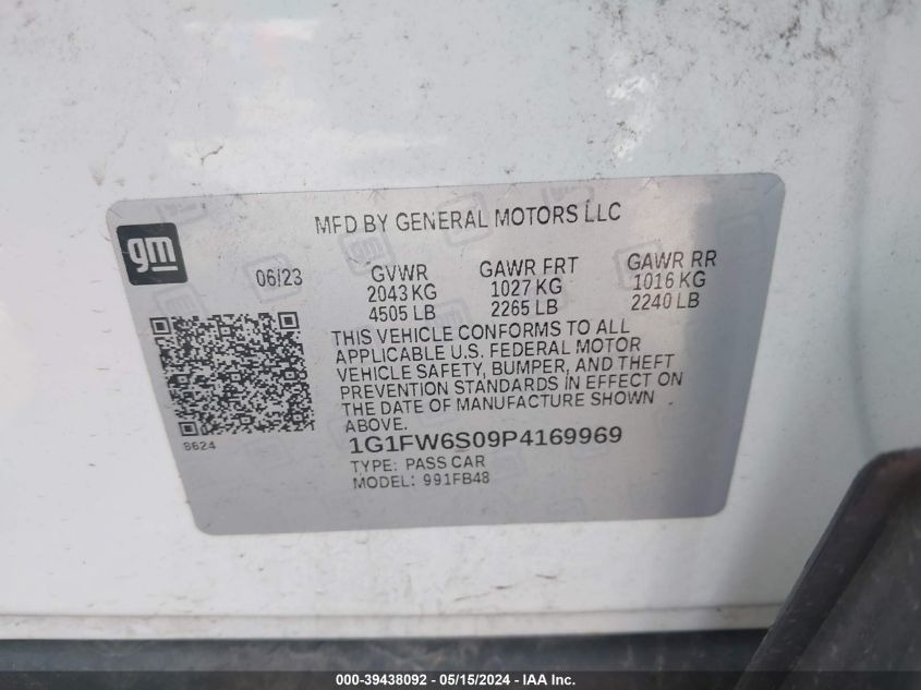 2023 Chevrolet Bolt Ev Fwd 1Lt VIN: 1G1FW6S09P4169969 Lot: 39438092