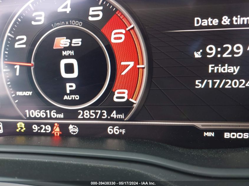 2018 Audi S5 3.0T Premium Plus VIN: WAUB4CF53JA045766 Lot: 39438330