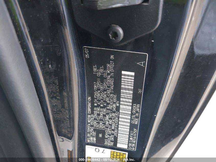 2007 Toyota Fj Cruiser VIN: JTEBU11F670091352 Lot: 39438442