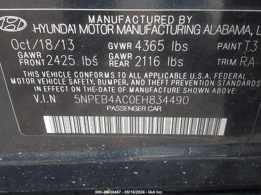 2014 HYUNDAI SONATA GLS - 5NPEB4AC0EH834490