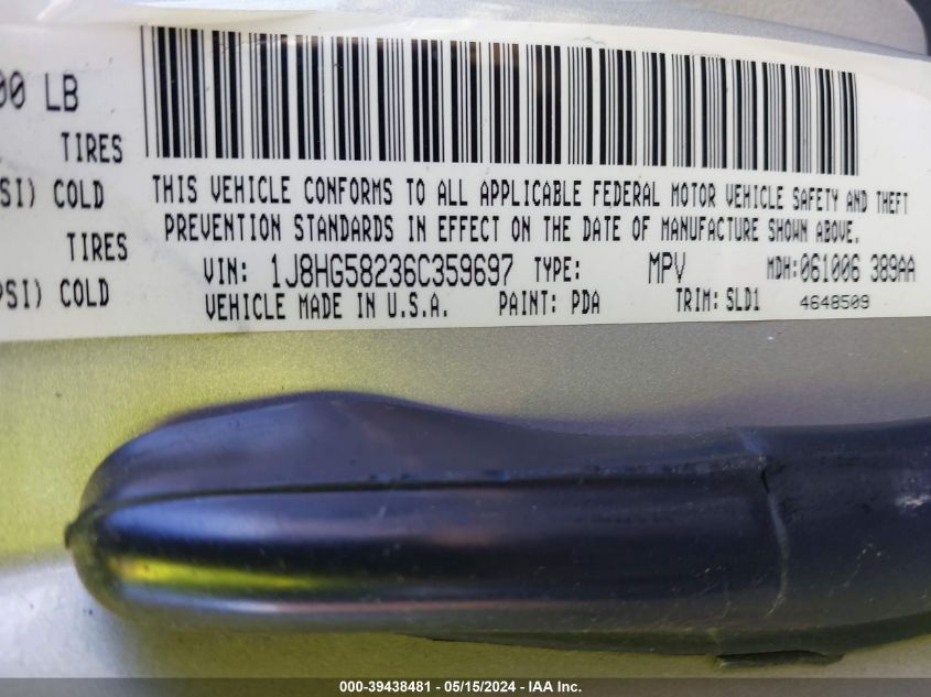 2006 Jeep Commander Limited VIN: 1J8HG58236C359697 Lot: 39438481