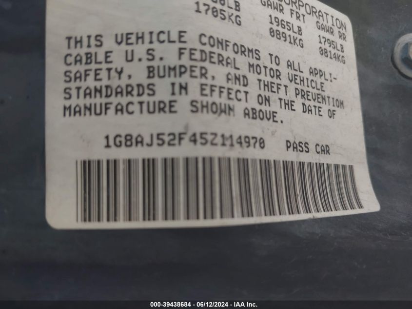 2005 Saturn Ion 2 VIN: 1G8AJ52F45Z114970 Lot: 39438684