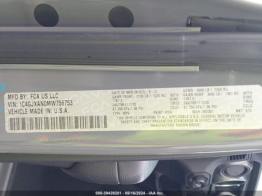 2021 Jeep Wrangler Sport VIN: 1C4GJXAN0MW756753 Lot: 39439201