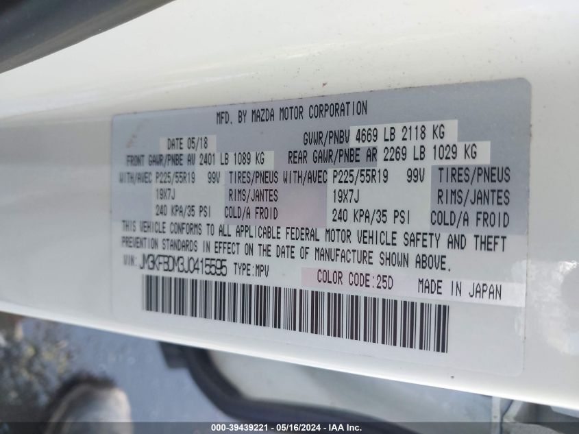 2018 Mazda Cx-5 Grand Touring VIN: JM3KFBDM3J0415595 Lot: 39439221