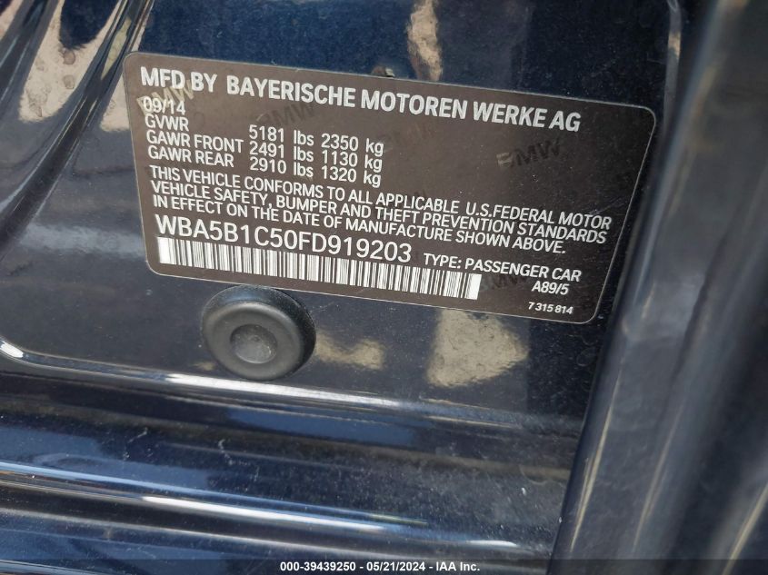 2015 BMW 535I VIN: WBA5B1C50FD919203 Lot: 39439250