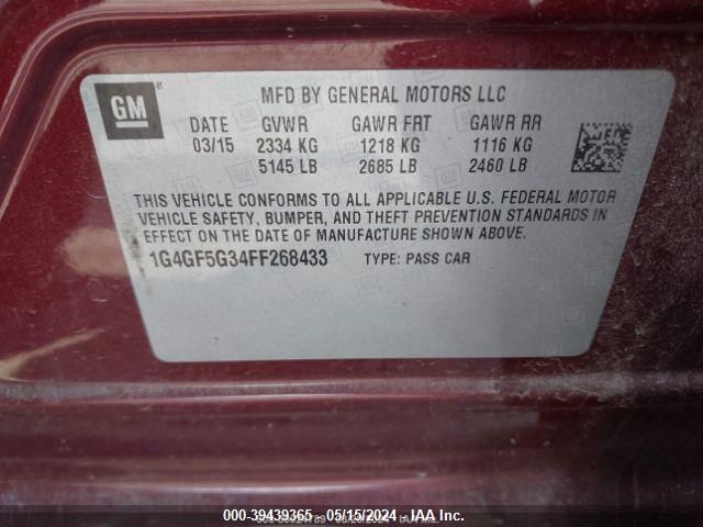 2015 Buick Lacrosse Premium Ii VIN: 1G4GF5G34FF268433 Lot: 39439365