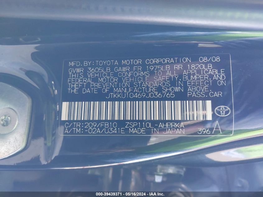 2009 Scion Xd VIN: JTKKU10469J036765 Lot: 39439371